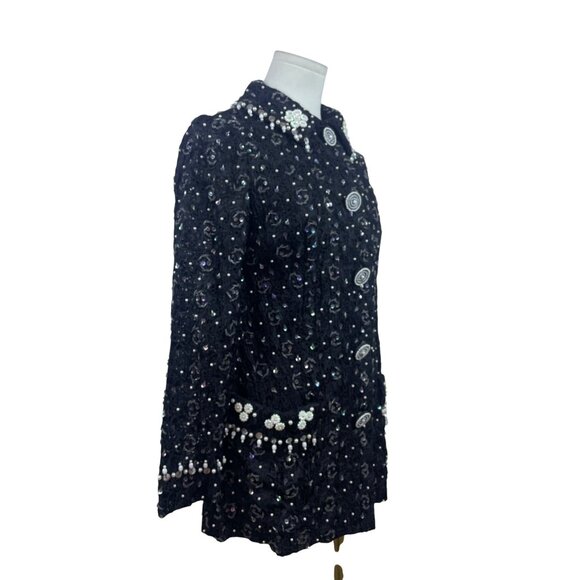 East Orient Womens Black Sequin & Pearl Embellished Jacket Size 8 Lightweight - Picture 2 of 7